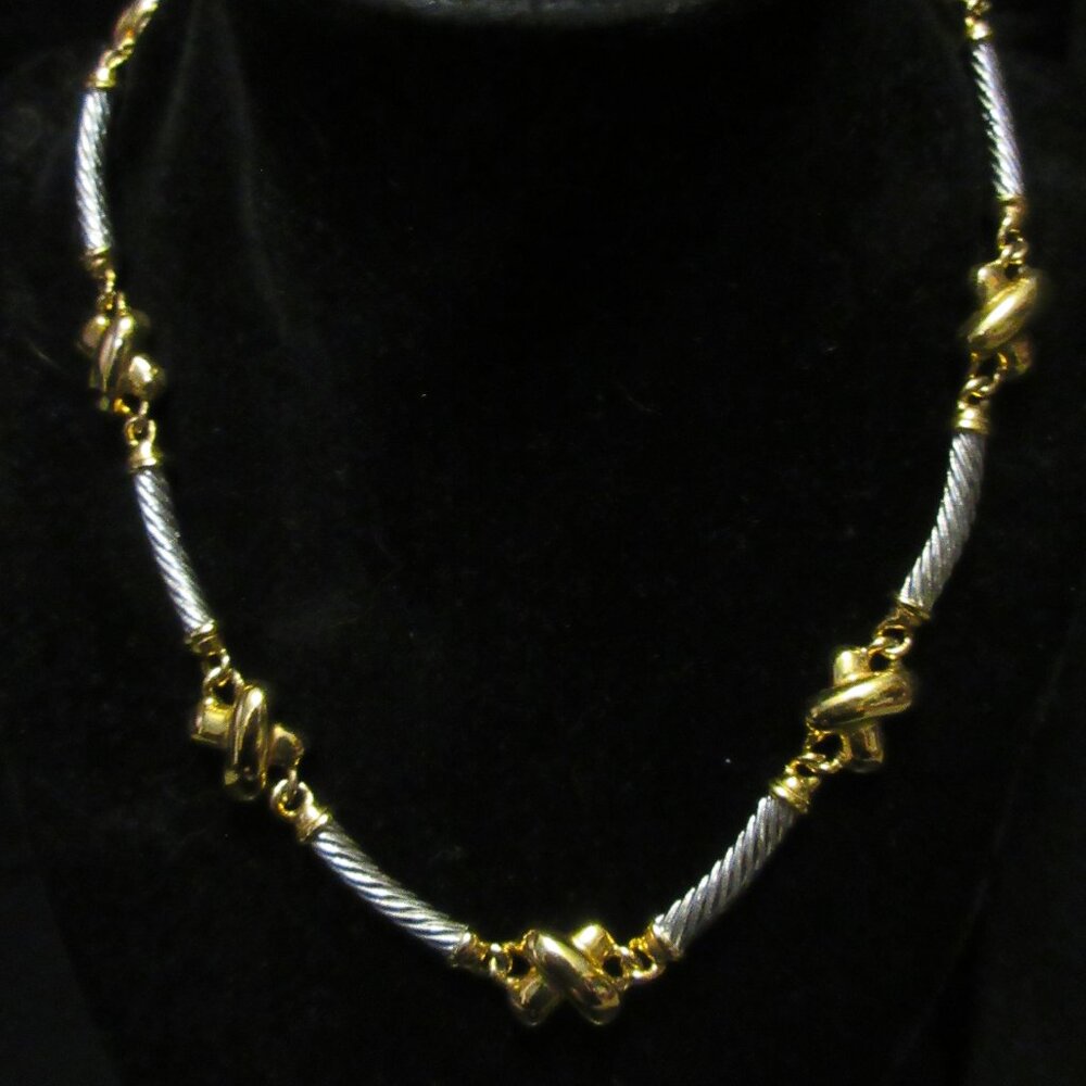 Anne Klein Gold and Silver tone Cross Necklace Collar17"